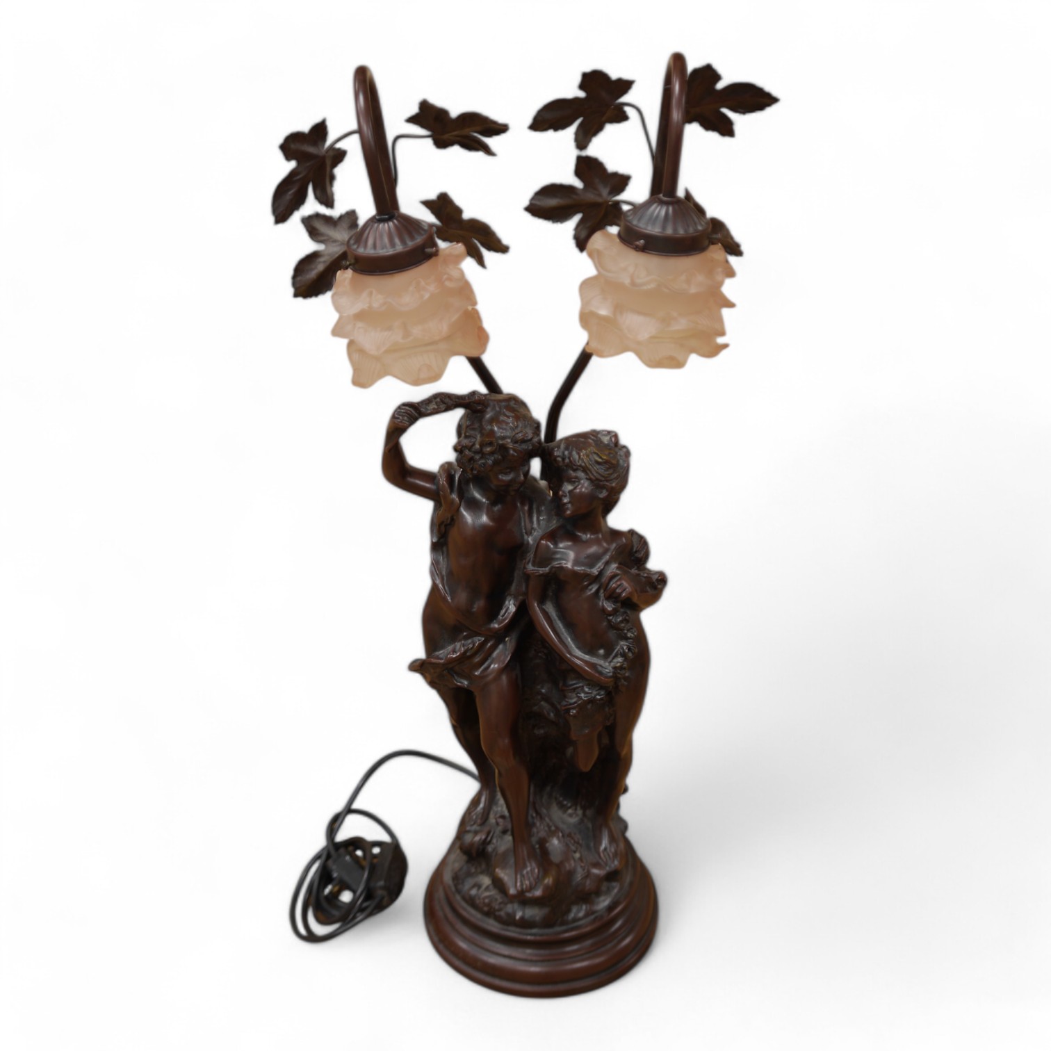 After Auguste Moreau (1834-1917), a bronzed resin figural table lamp, 75cm. Condition - good, not tested